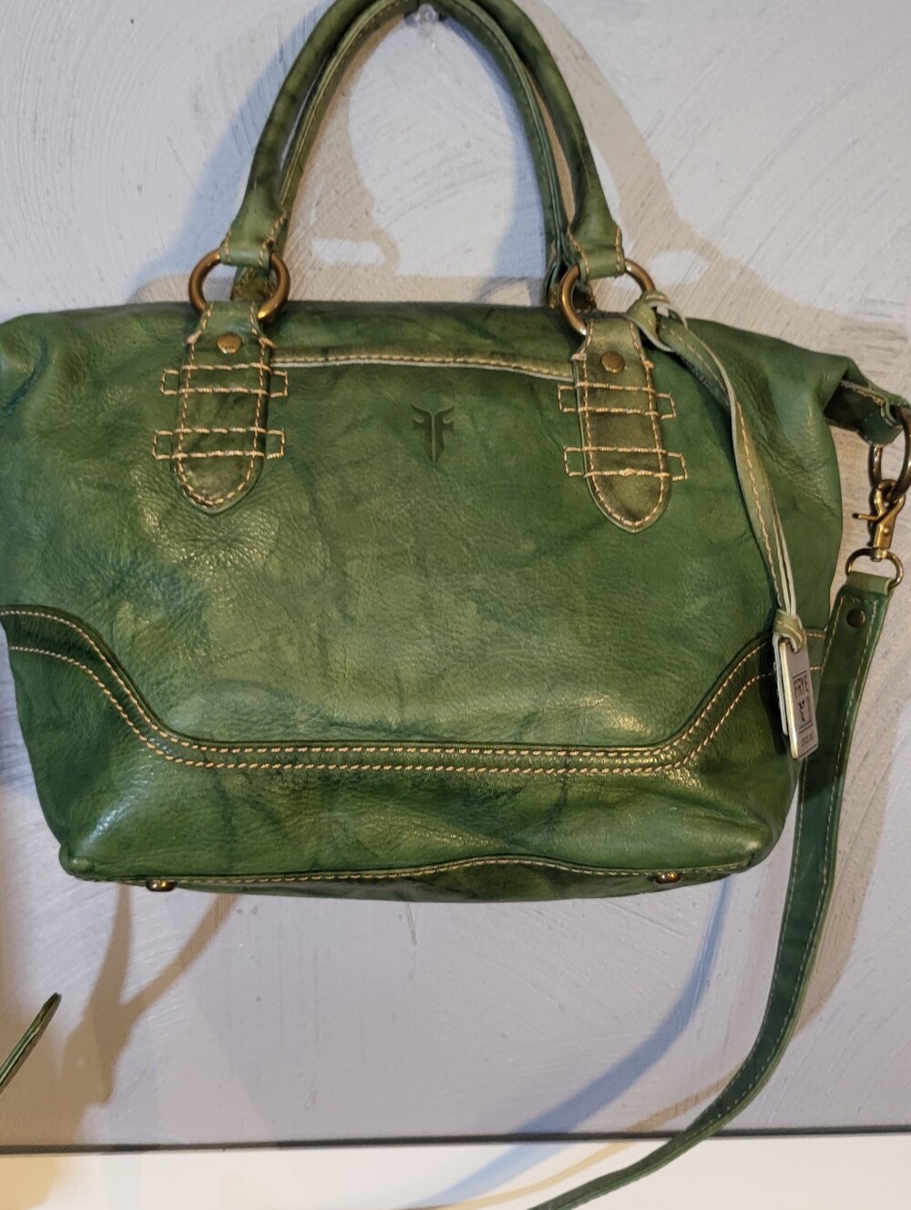 Frye Campus Speedy Olive Green Satchel Top Handle Zip Bag Removable Strap